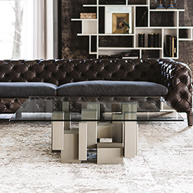 Tavolino Skyline 140x90 cm Cattelan Italia - piano trasparente - struttura goffrato nero - prezzo Outlet