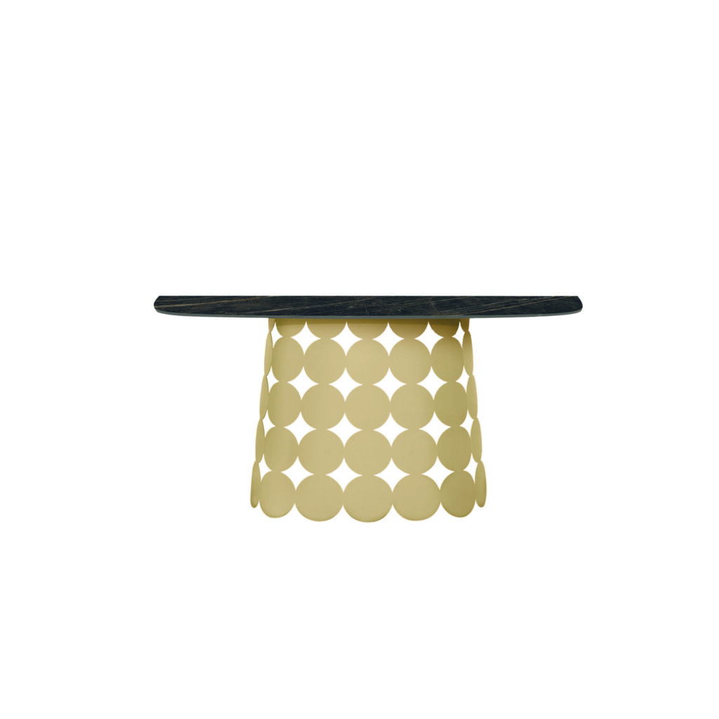 Consolle Pois 150x45x75 cm Tonin Casa - verniciato oro - piano porcellanato portoro lucido - prezzo Outlet