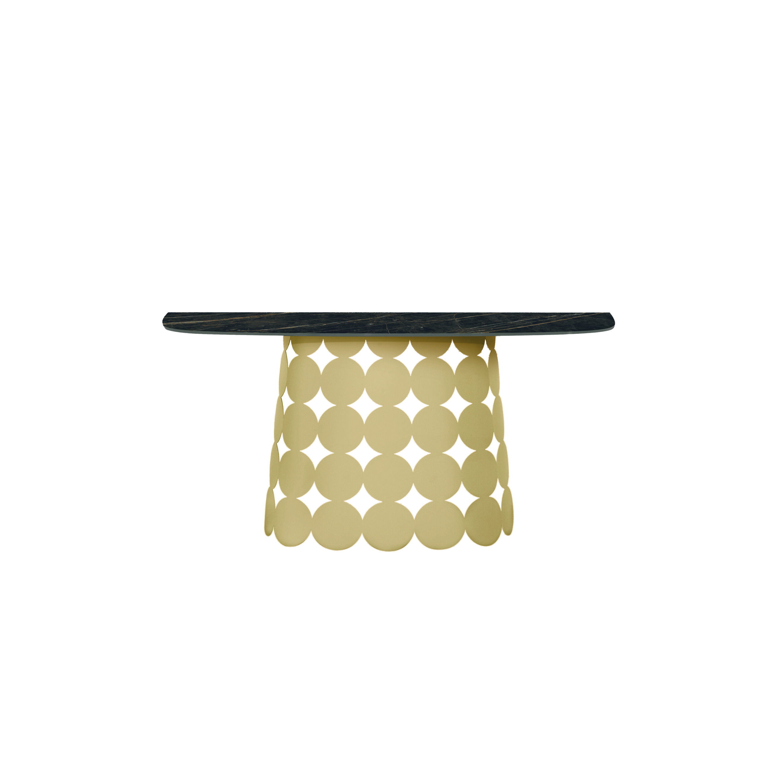Consolle Pois 150x45x75 cm Tonin Casa - verniciato oro - piano porcellanato portoro lucido - prezzo Outlet